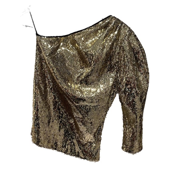 Space Simona Corsellini One-Shoulder Sequined Gold Top Size 40 or Small US - Picture 4 of 10